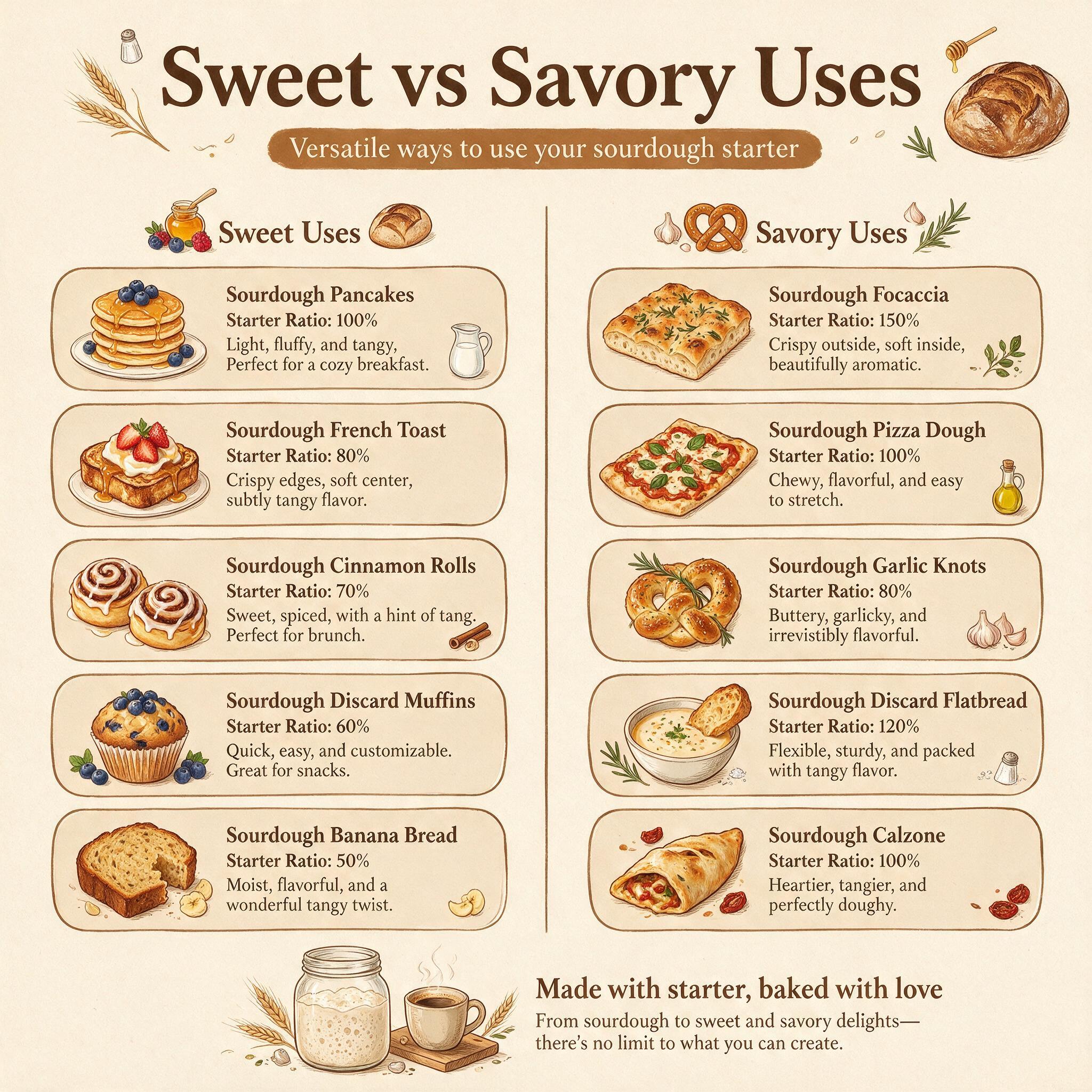 A infographic titled 'Sweet vs Savory Uses' showing a 2-column comparison